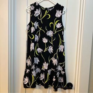 HALOGEN Black Yellow Pink Floral Peplum Sleeveless Shift Dress Size Medium